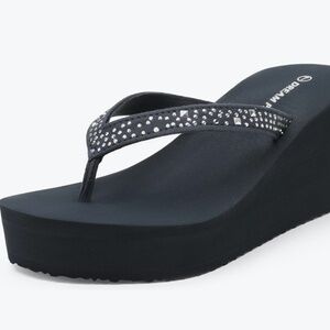 Dream Pairs Women's Navy Blue Platform Rhinestone Flip Flop